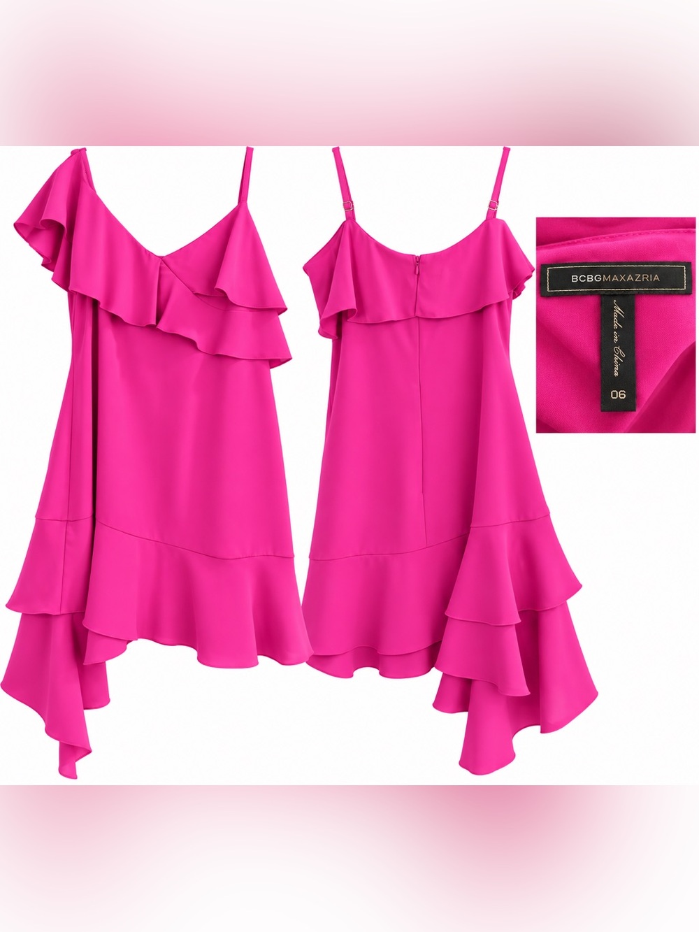 BCBG Pink Asymmetric Ruffle Slip Dress
